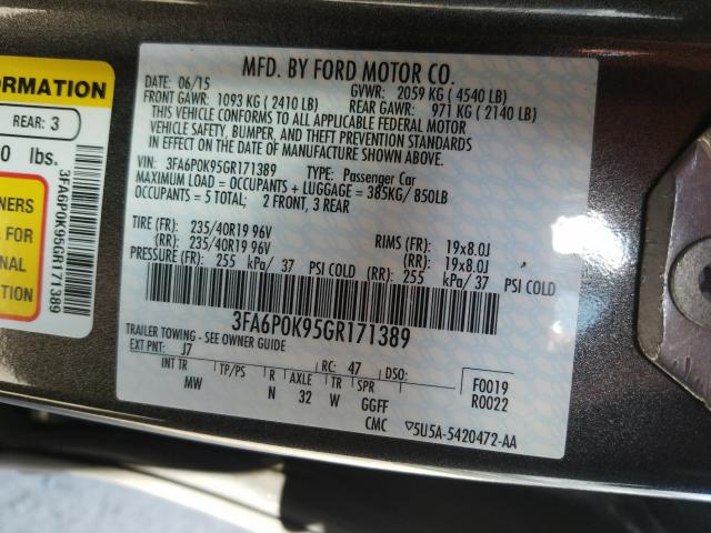 Photo 9 VIN: 3FA6P0K95GR171389 - FORD FUSION 