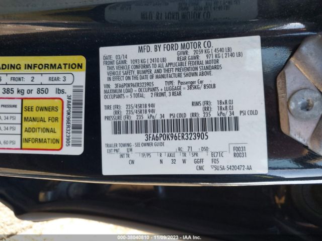 Photo 8 VIN: 3FA6P0K96ER323905 - FORD FUSION 