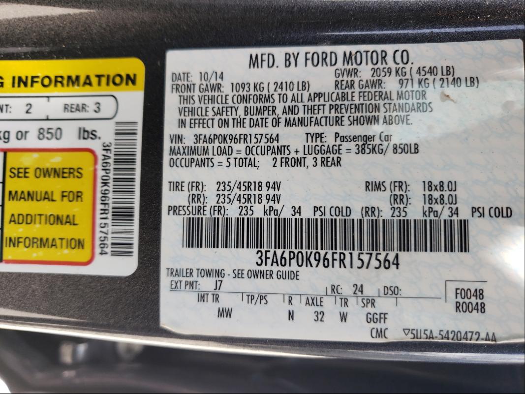 Photo 9 VIN: 3FA6P0K96FR157564 - FORD FUSION TIT 