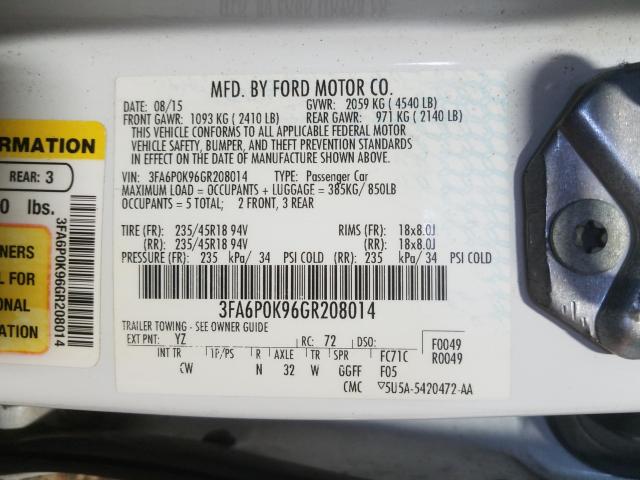 Photo 9 VIN: 3FA6P0K96GR208014 - FORD FUSION TIT 