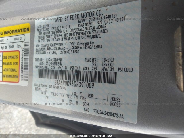 Photo 8 VIN: 3FA6P0K96GR391009 - FORD FUSION 