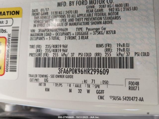 Photo 8 VIN: 3FA6P0K96HR299609 - FORD FUSION 