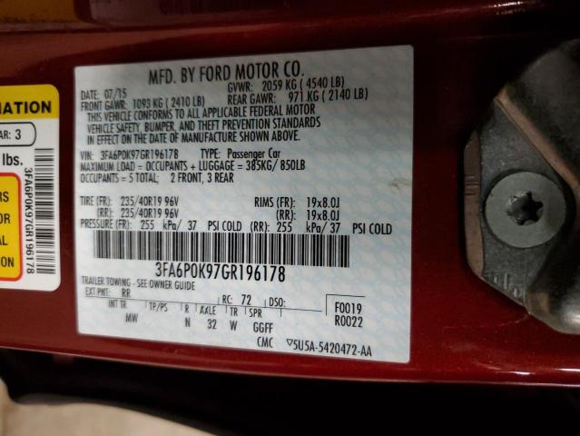 Photo 11 VIN: 3FA6P0K97GR196178 - FORD FUSION 