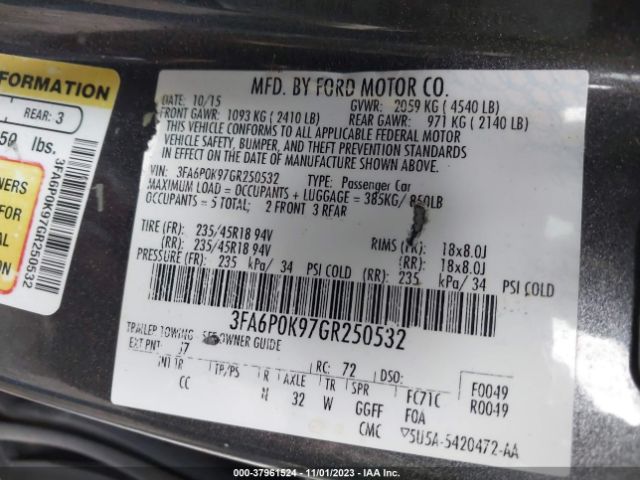 Photo 8 VIN: 3FA6P0K97GR250532 - FORD FUSION 