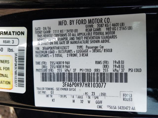 Photo 9 VIN: 3FA6P0K97HR103077 - FORD FUSION TIT 