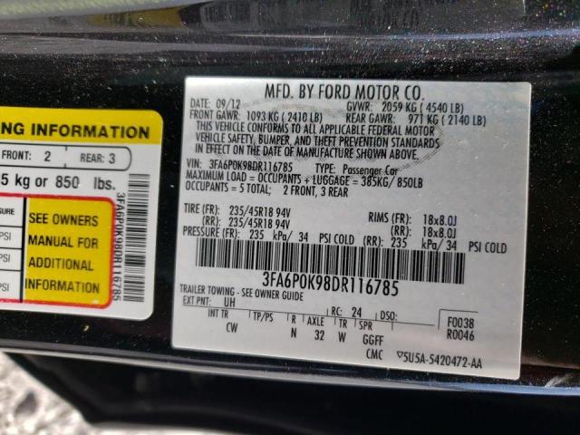 Photo 9 VIN: 3FA6P0K98DR116785 - FORD FUSION TIT 