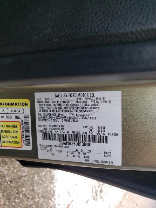 Photo 9 VIN: 3FA6P0K98DR138401 - FORD FUSION TIT 