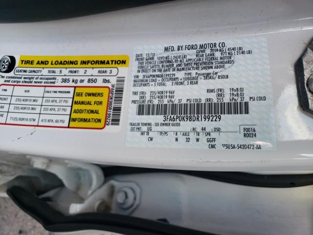 Photo 9 VIN: 3FA6P0K98DR199229 - FORD FUSION TIT 