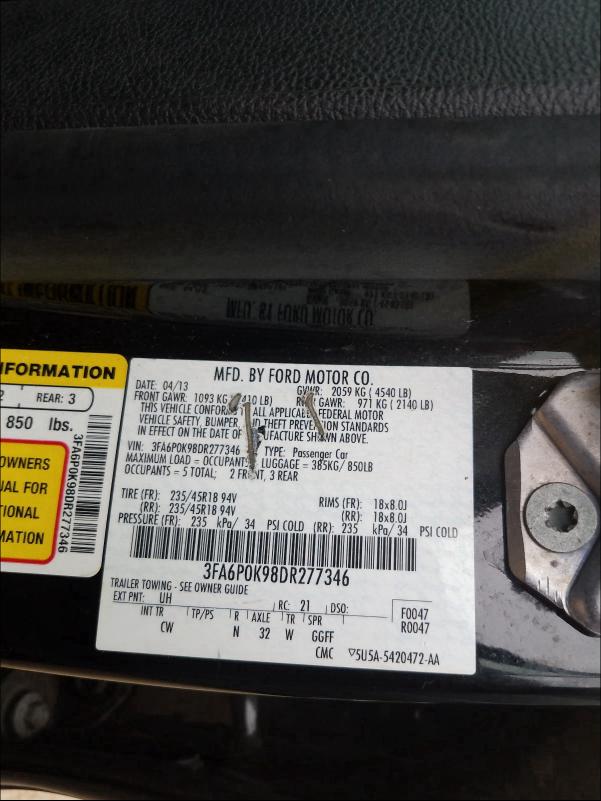 Photo 9 VIN: 3FA6P0K98DR277346 - FORD FUSION TIT 