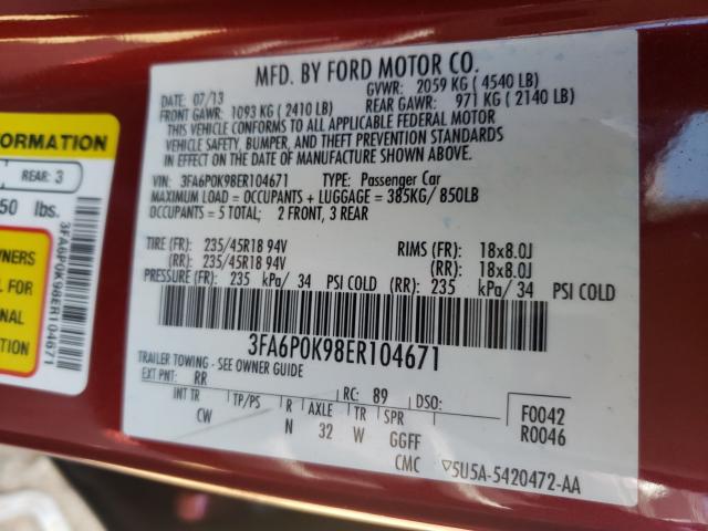 Photo 9 VIN: 3FA6P0K98ER104671 - FORD FUSION TIT 