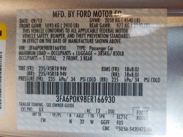 Photo 9 VIN: 3FA6P0K98ER166930 - FORD FUSION TIT 