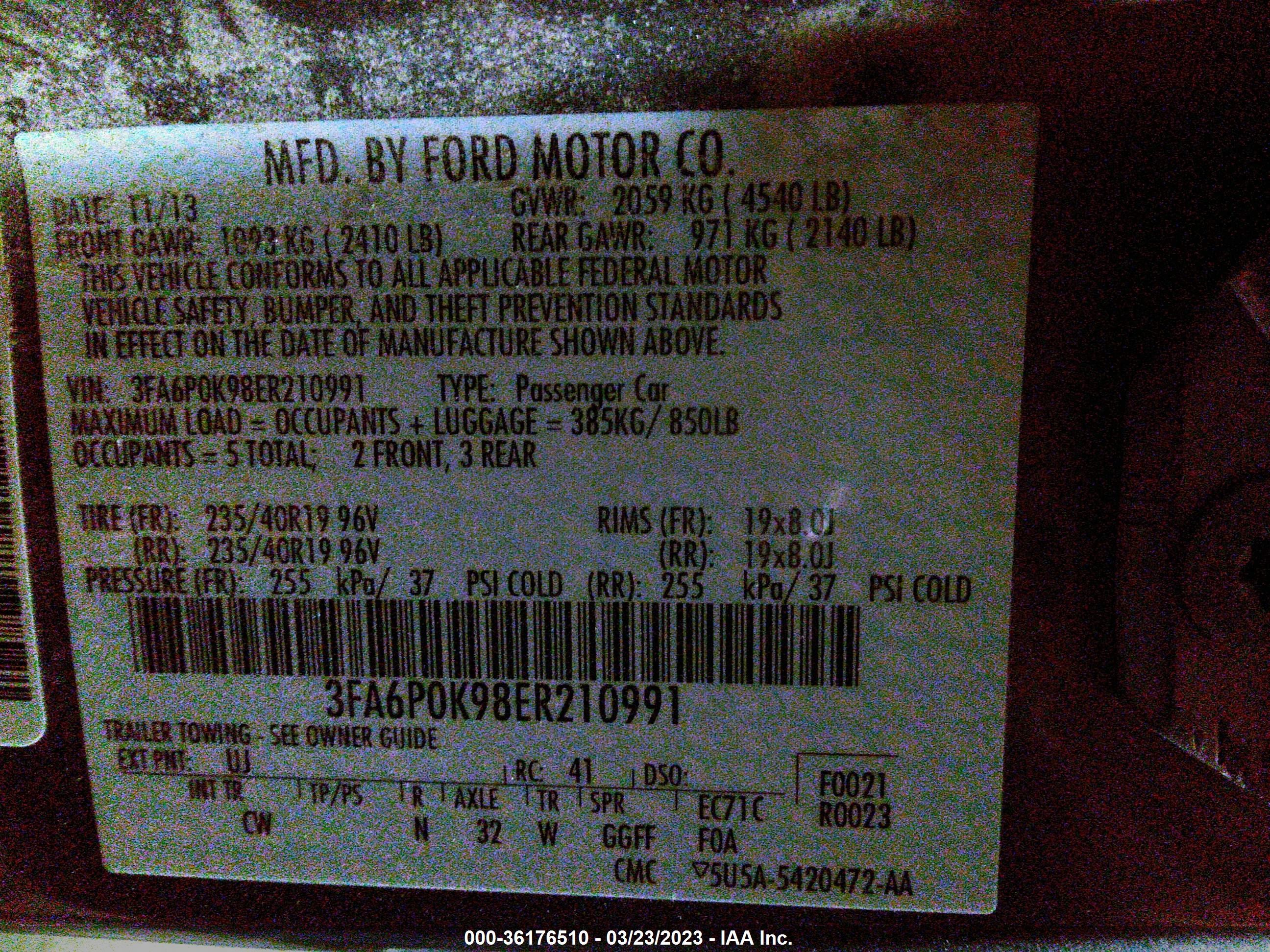 Photo 8 VIN: 3FA6P0K98ER210991 - FORD FUSION 