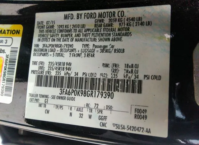 Photo 8 VIN: 3FA6P0K98GR179390 - FORD FUSION 