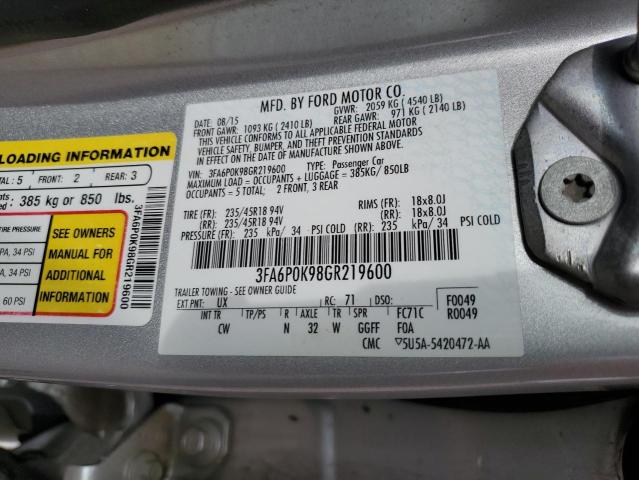 Photo 11 VIN: 3FA6P0K98GR219600 - FORD FUSION 