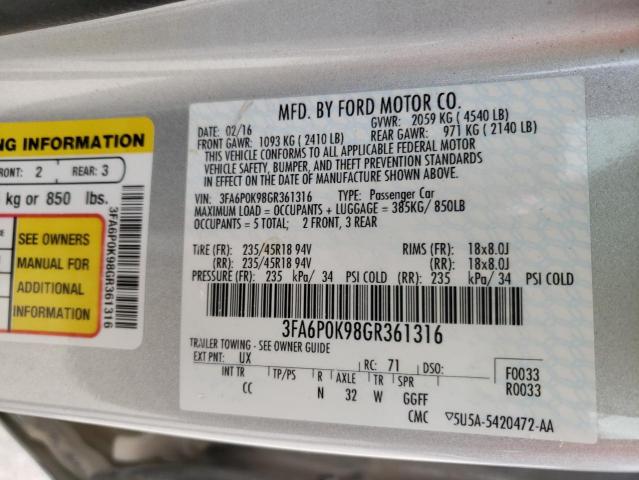 Photo 9 VIN: 3FA6P0K98GR361316 - FORD FUSION TIT 