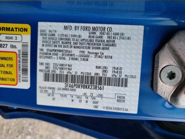 Photo 9 VIN: 3FA6P0K98KR238561 - FORD FUSION TIT 