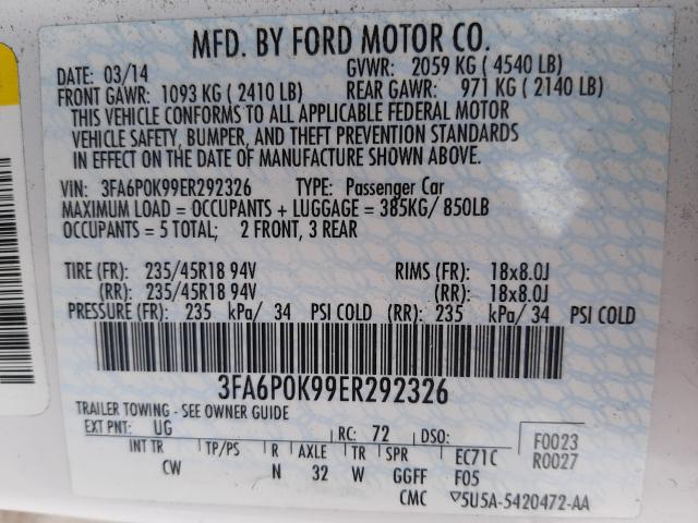 Photo 9 VIN: 3FA6P0K99ER292326 - FORD FUSION TIT 