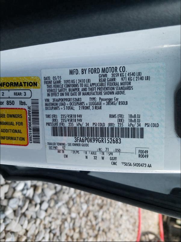 Photo 9 VIN: 3FA6P0K99GR152683 - FORD FUSION 