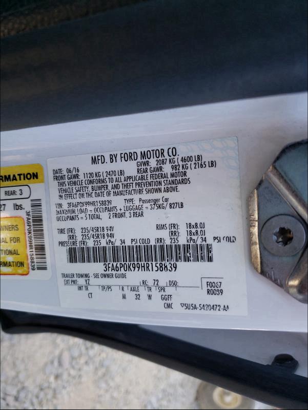 Photo 9 VIN: 3FA6P0K99HR158839 - FORD FUSION TIT 