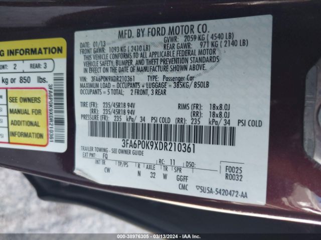 Photo 8 VIN: 3FA6P0K9XDR210361 - FORD FUSION 