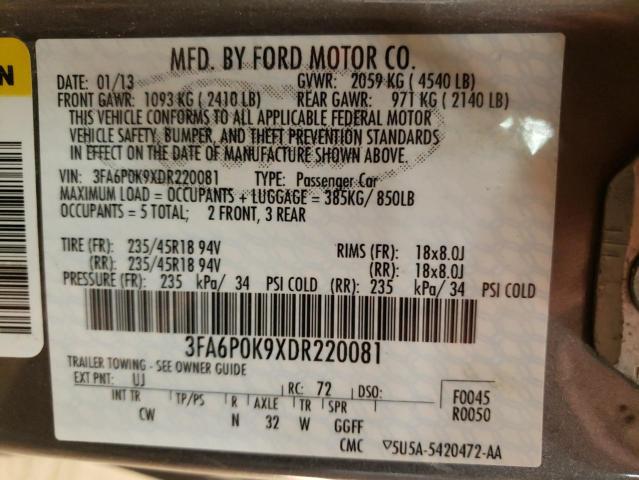 Photo 9 VIN: 3FA6P0K9XDR220081 - FORD FUSION TIT 