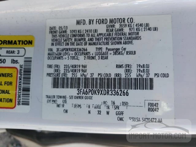 Photo 11 VIN: 3FA6P0K9XDR336266 - FORD FUSION 