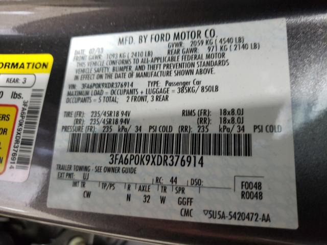 Photo 9 VIN: 3FA6P0K9XDR376914 - FORD FUSION TIT 