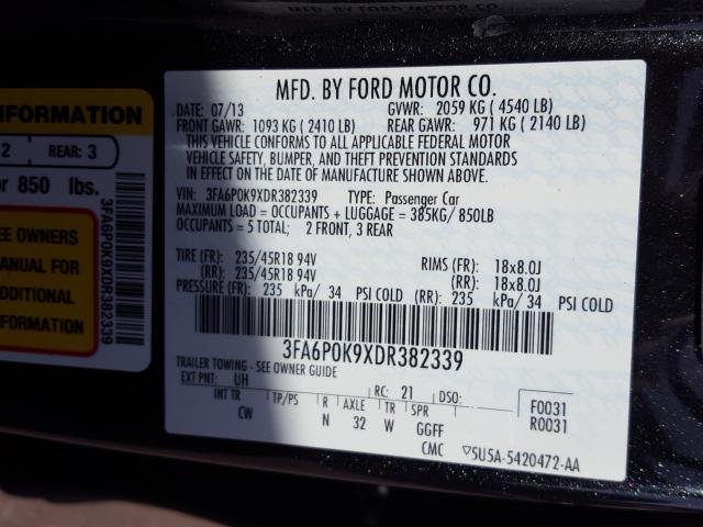 Photo 9 VIN: 3FA6P0K9XDR382339 - FORD FUSION TIT 