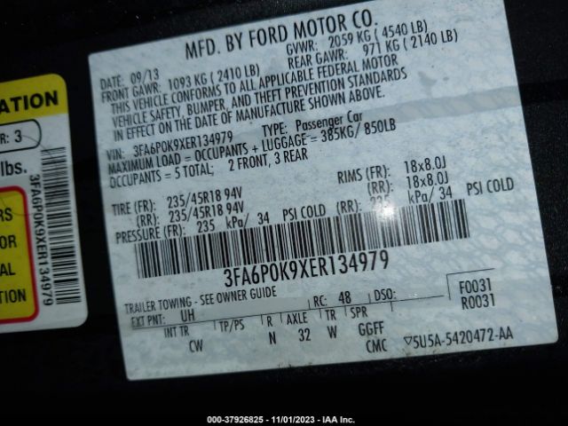 Photo 8 VIN: 3FA6P0K9XER134979 - FORD FUSION 