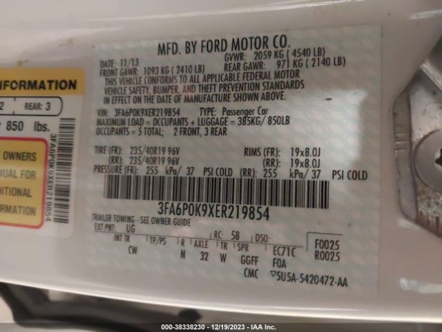 Photo 8 VIN: 3FA6P0K9XER219854 - FORD FUSION 