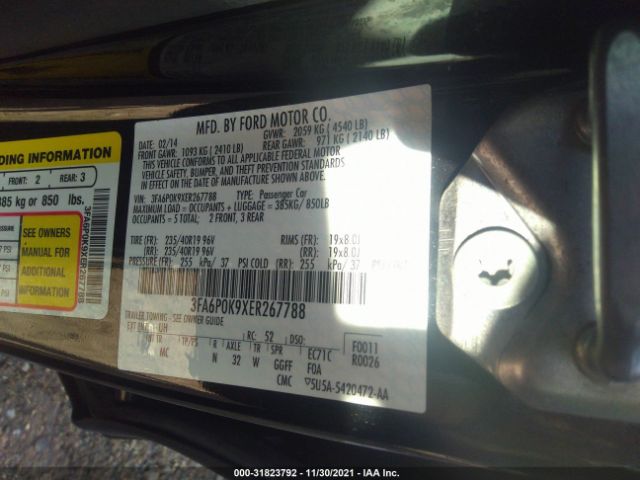 Photo 8 VIN: 3FA6P0K9XER267788 - FORD FUSION 