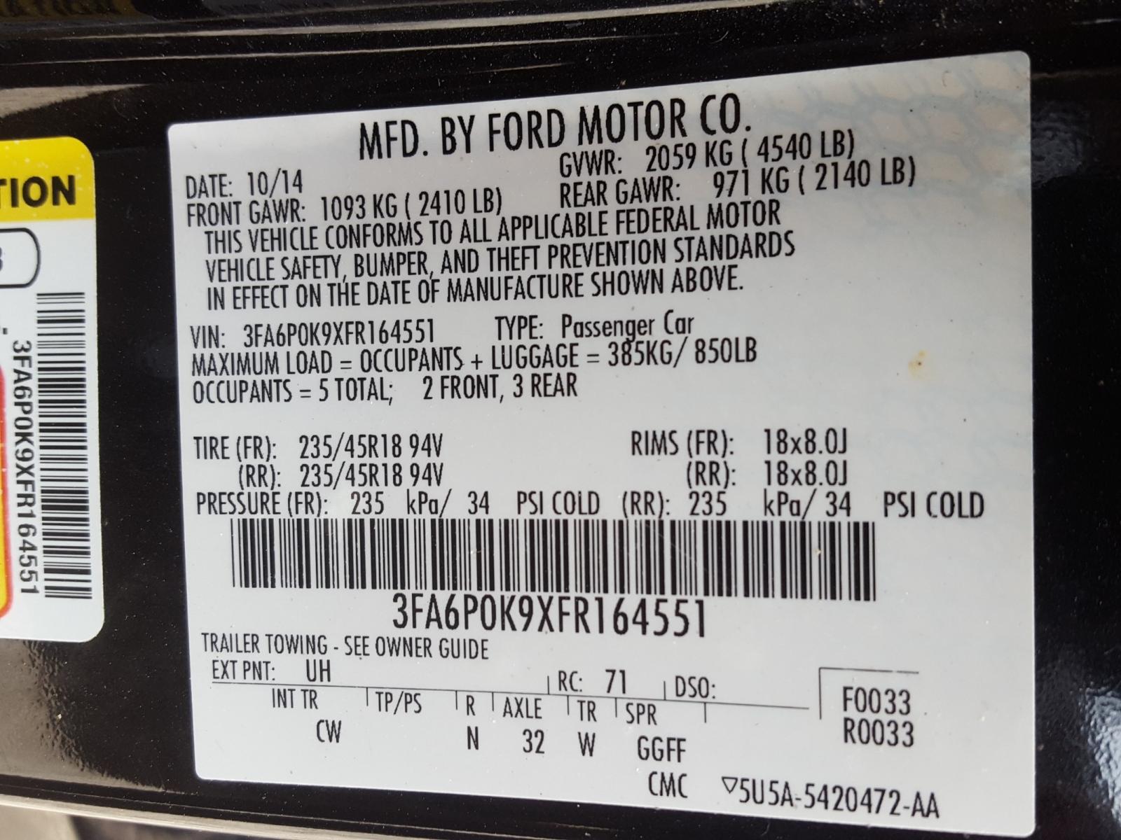 Photo 9 VIN: 3FA6P0K9XFR164551 - FORD FUSION TIT 