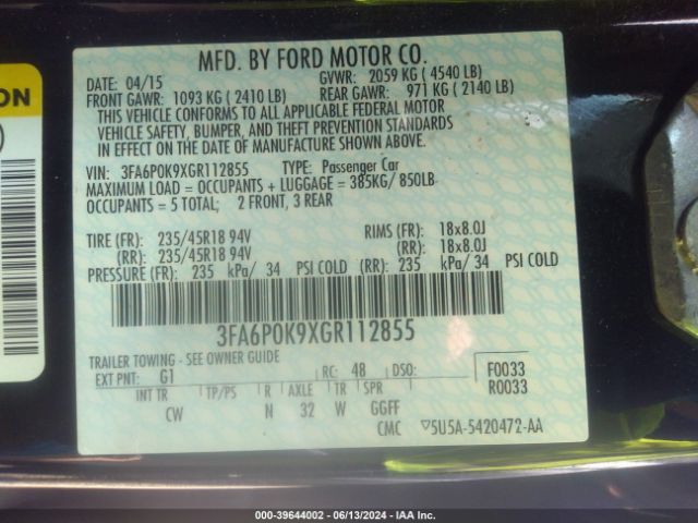 Photo 8 VIN: 3FA6P0K9XGR112855 - FORD FUSION 