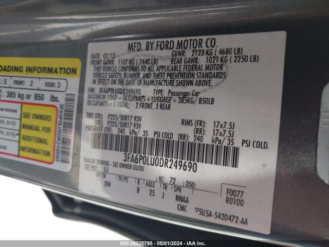 Photo 8 VIN: 3FA6P0LU0DR249690 - FORD FUSION HYBRID 