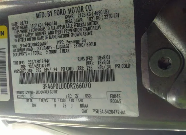 Photo 8 VIN: 3FA6P0LU0DR266070 - FORD FUSION 