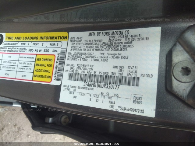 Photo 8 VIN: 3FA6P0LU0DR350177 - FORD FUSION 