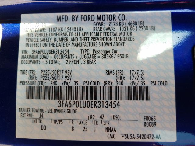 Photo 9 VIN: 3FA6P0LU0ER313454 - FORD FUSION SE 