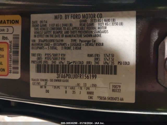 Photo 8 VIN: 3FA6P0LU0FR156199 - FORD FUSION HYBRID 