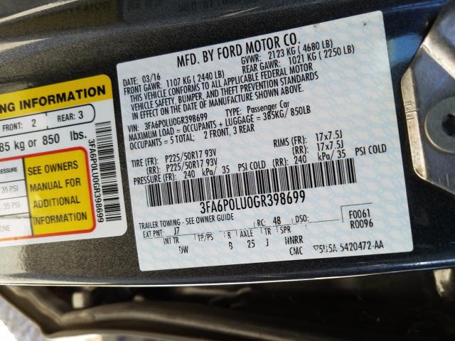 Photo 9 VIN: 3FA6P0LU0GR398699 - FORD FUSION SE 