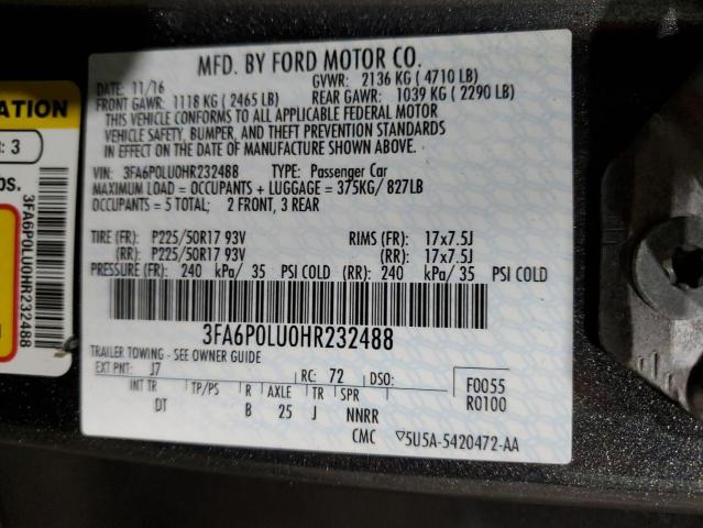 Photo 11 VIN: 3FA6P0LU0HR232488 - FORD FUSION SE 