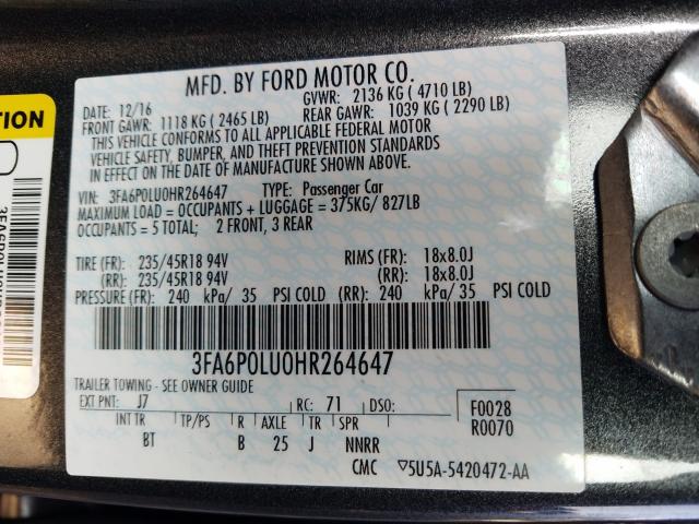 Photo 9 VIN: 3FA6P0LU0HR264647 - FORD FUSION SE 