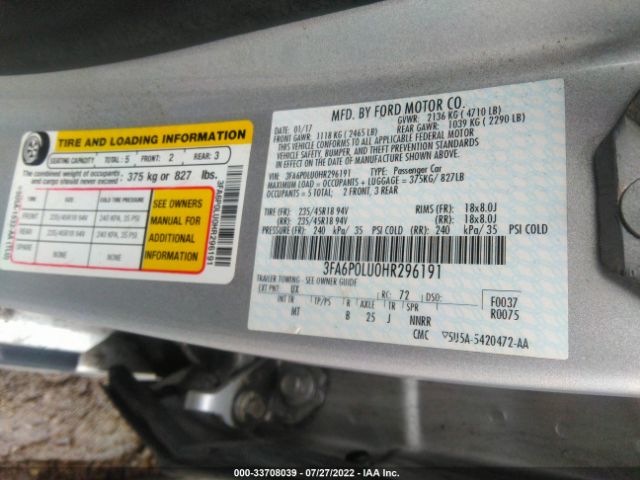 Photo 8 VIN: 3FA6P0LU0HR296191 - FORD FUSION 