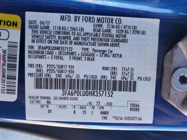 Photo 11 VIN: 3FA6P0LU0HR357152 - FORD FUSION SE 