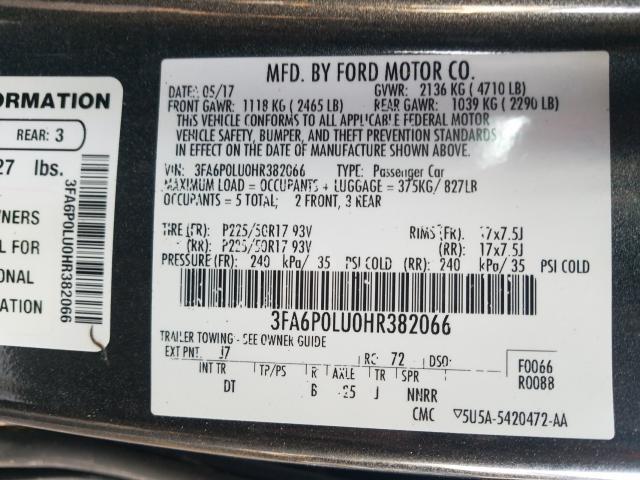 Photo 9 VIN: 3FA6P0LU0HR382066 - FORD FUSION SE 