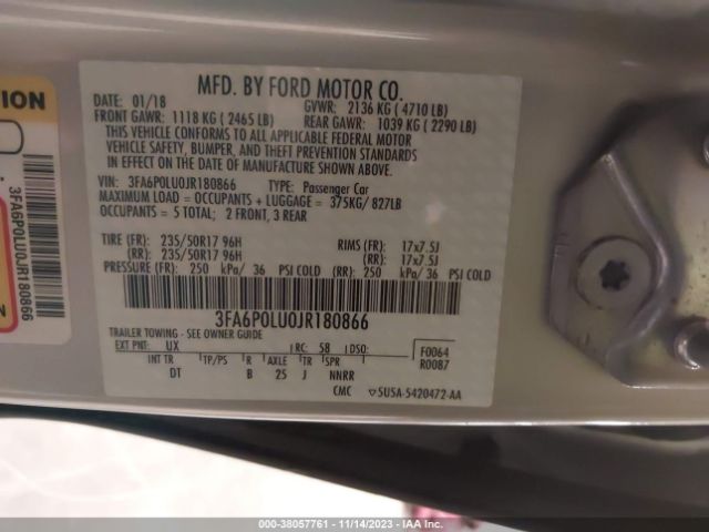 Photo 8 VIN: 3FA6P0LU0JR180866 - FORD FUSION HYBRID 