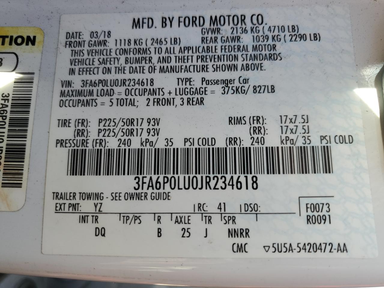 Photo 11 VIN: 3FA6P0LU0JR234618 - FORD FUSION 