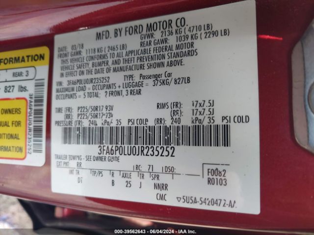 Photo 8 VIN: 3FA6P0LU0JR235252 - FORD FUSION 