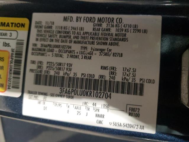 Photo 11 VIN: 3FA6P0LU0KR102704 - FORD FUSION SE 