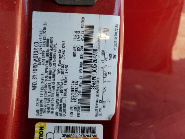 Photo 11 VIN: 3FA6P0LU0KR204780 - FORD FUSION SE 