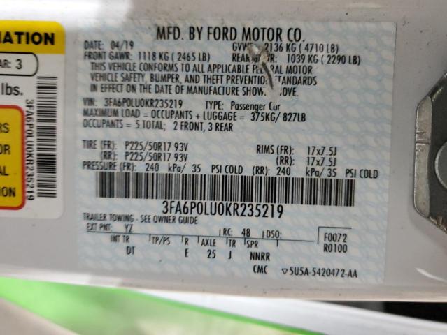 Photo 11 VIN: 3FA6P0LU0KR235219 - FORD FUSION SE 